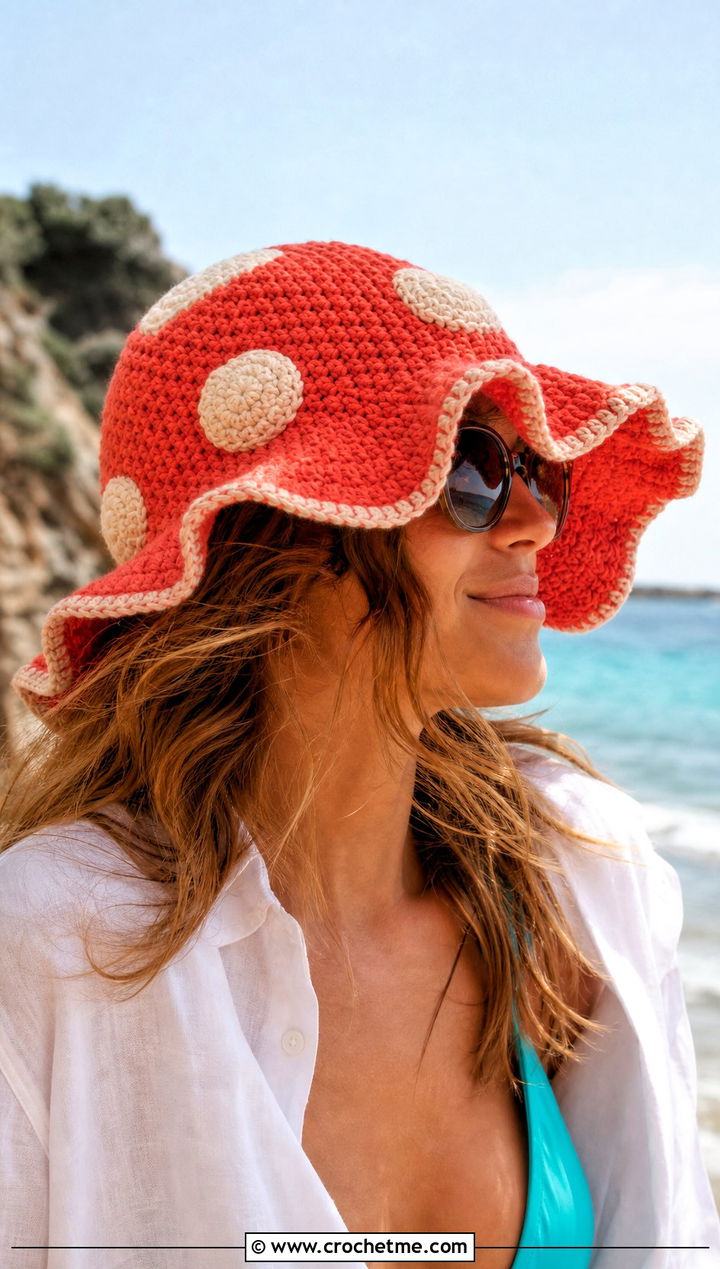Oversized Mushroom Crochet Bucket Hat With Beach Cover Up - 15 Mushroom Crochet Bucket Hat outfit ideas