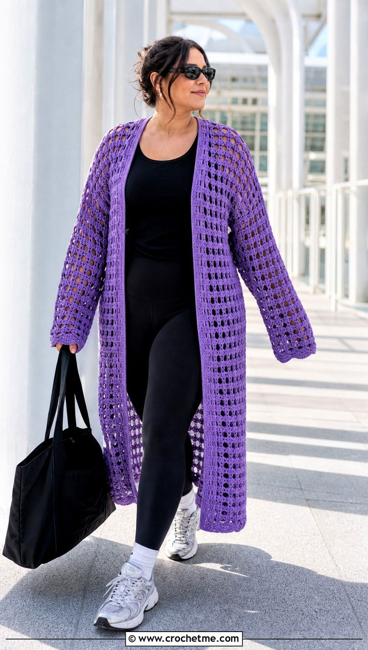 Oversized Open Grid Crochet Sweater With Leggings - 15 Grid Crochet Sweater outfit ideas