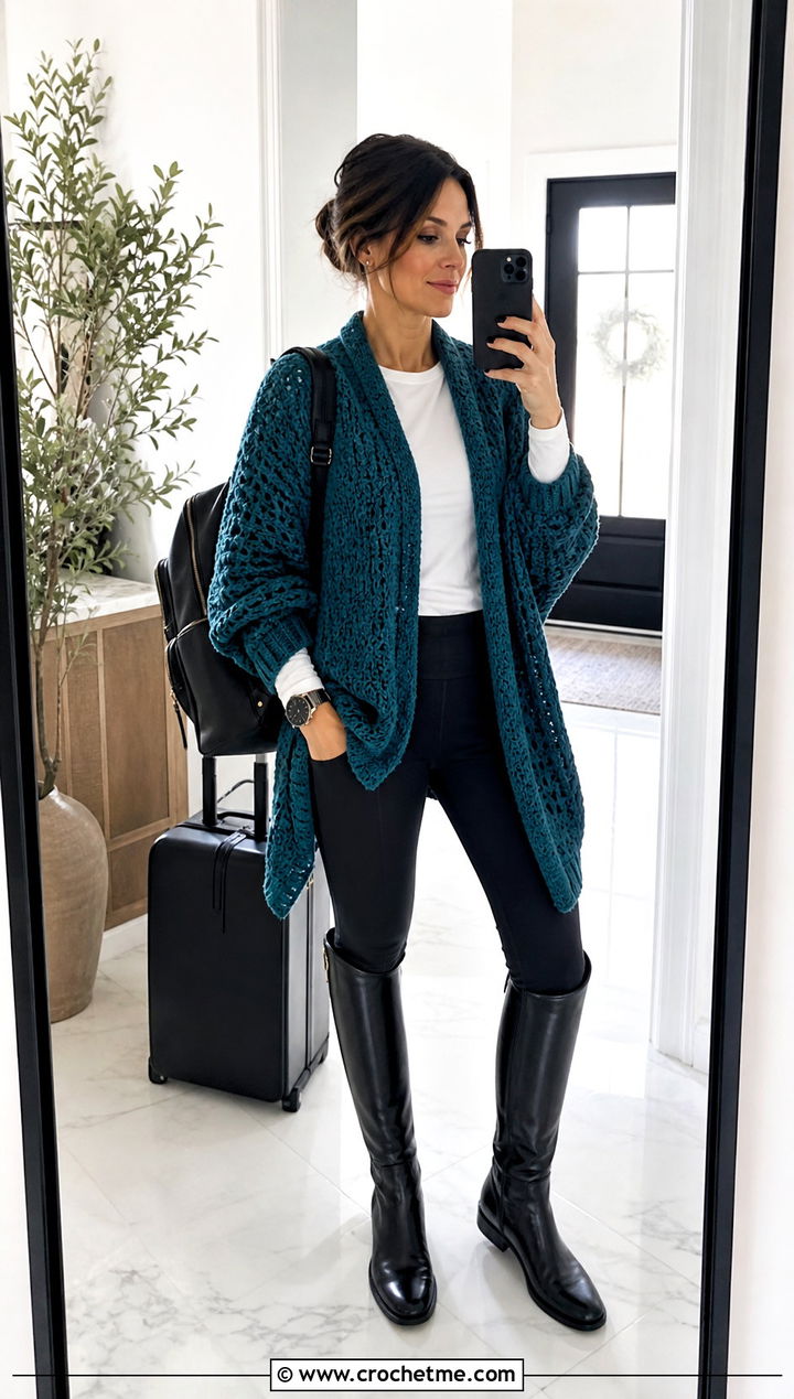 Oversized Open Knit Crochet Sweater With Leggings - 15 Open Knit Crochet Sweater outfit ideas