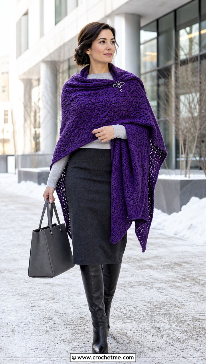 Oversized Outlander Shawl With Column Skirt - 35 crochet outlander shawl outfit ideas