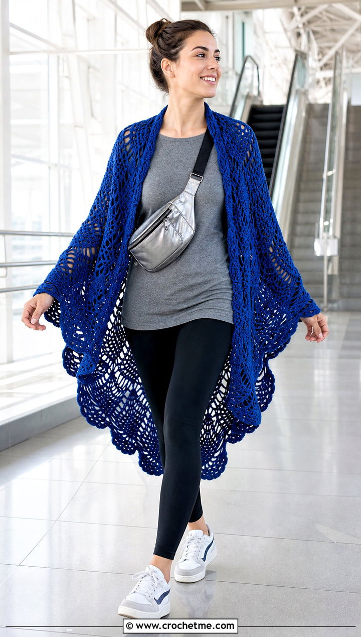 Oversized Pineapple Crochet Shawl With Leggings - 25 pineapple crochet shawl outfit ideas