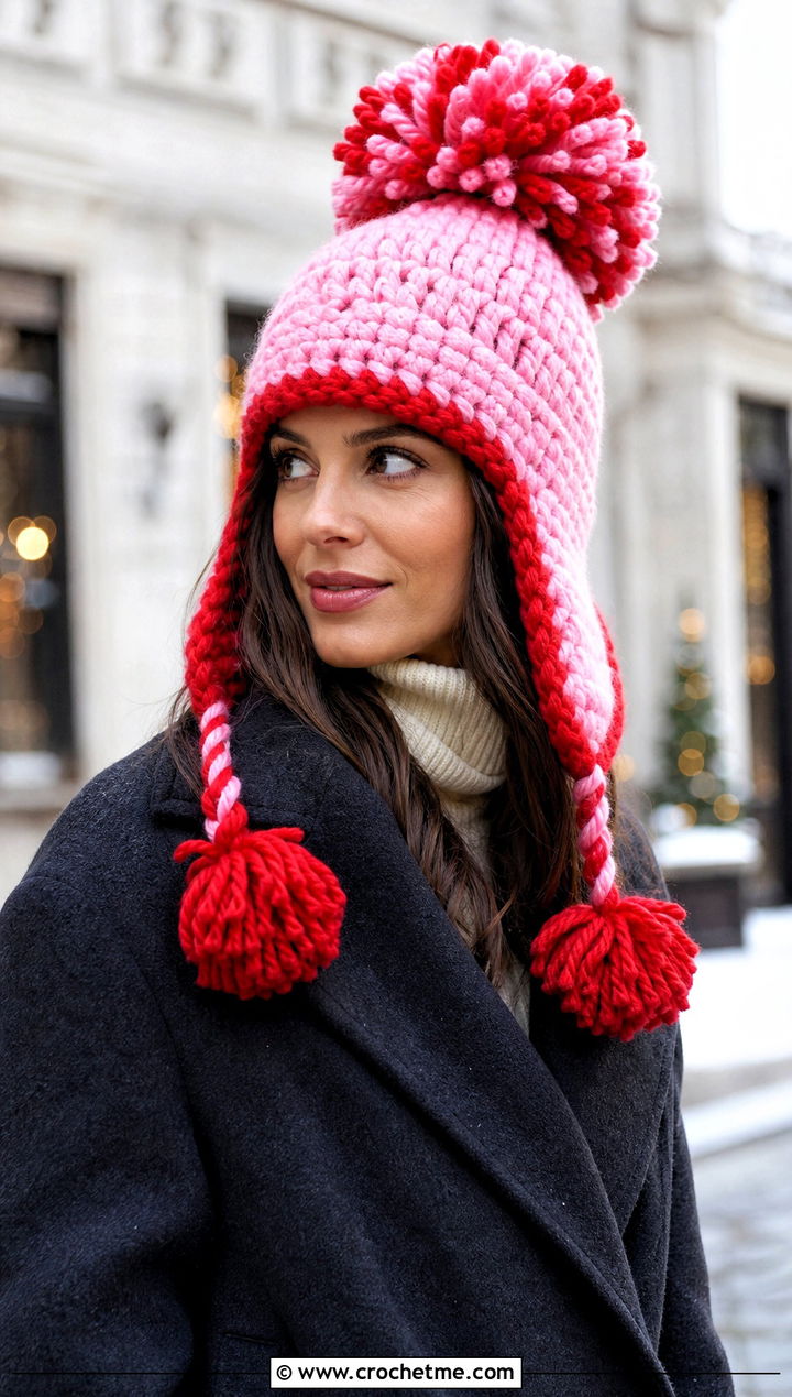 Oversized Pom Pom Jayne Hat With Wool Coat - 15 Crochet Firefly Jayne Hat outfit ideas