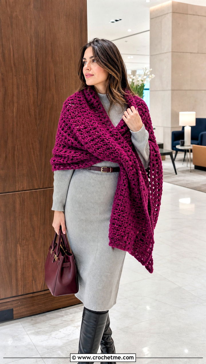 Oversized Prayer Shawl With Sweater Dress And Boots - 15 Crochet Prayer Shawl Amazing Grace outfit ideas