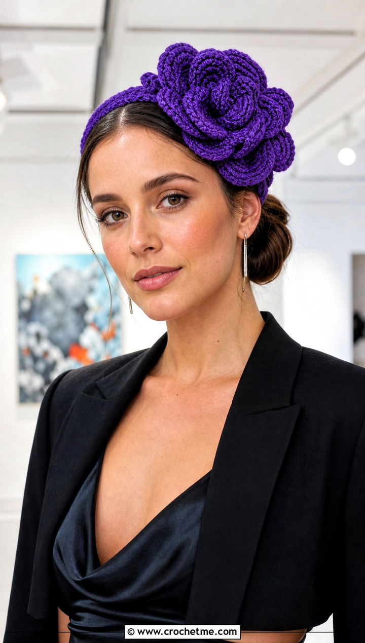 Oversized Puff Flower Headband With Slip Dress - 25 crochet puff flower headband outfit ideas