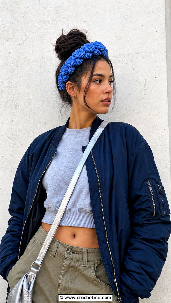 Oversized Puff Jasmine Stitch Headband With Cargo Pants - 20 Crochet Jasmine Stitch Headband outfit ideas