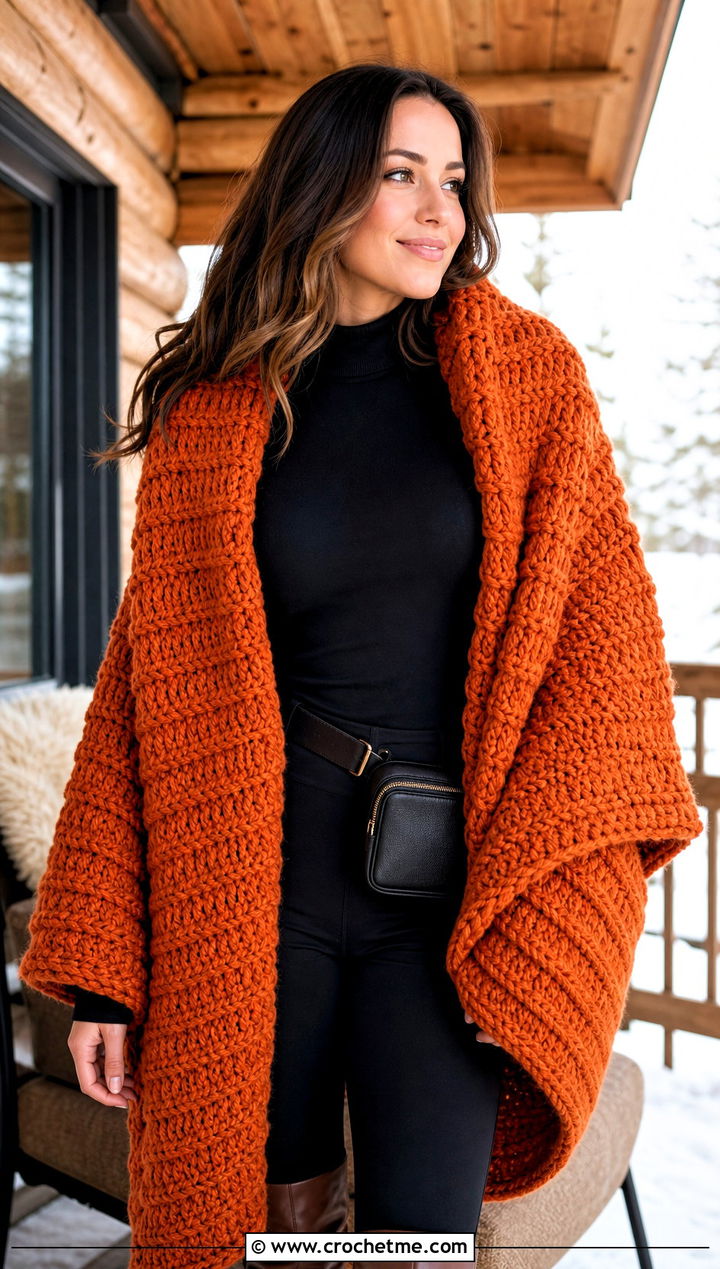 Oversized Ribbed Crochet Blanket Scarf With Leggings - 20 Ribbed Crochet Scarf outfit ideas