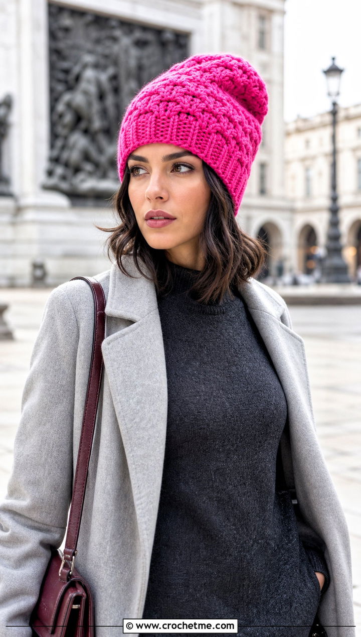 Oversized Shell Stitch Beanie With Sweater Dress - 15 Crochet Shell Stitch Beanie outfit ideas