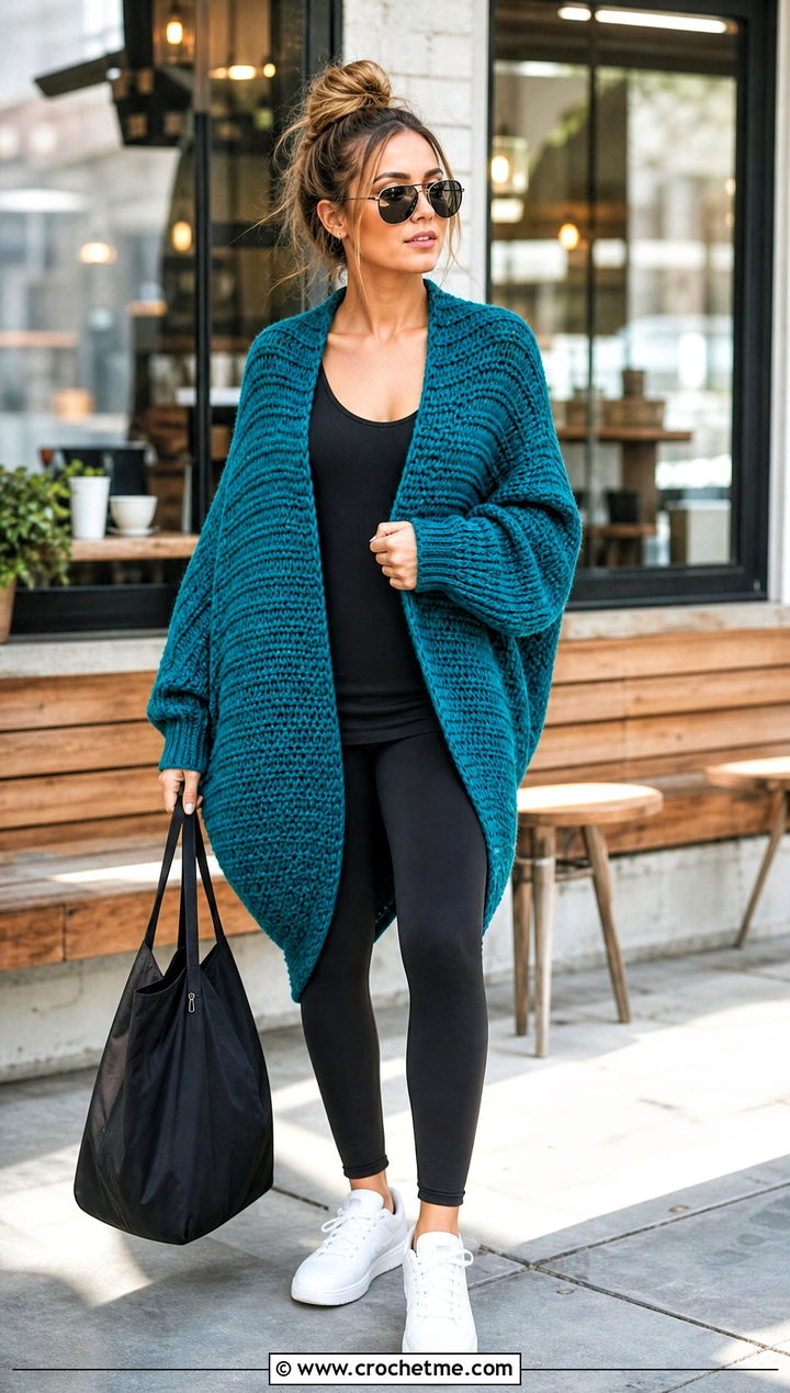 Oversized Side To Side Crochet Cardigan With Leggings - 25 Side To Side Crochet Cardigan outfit ideas