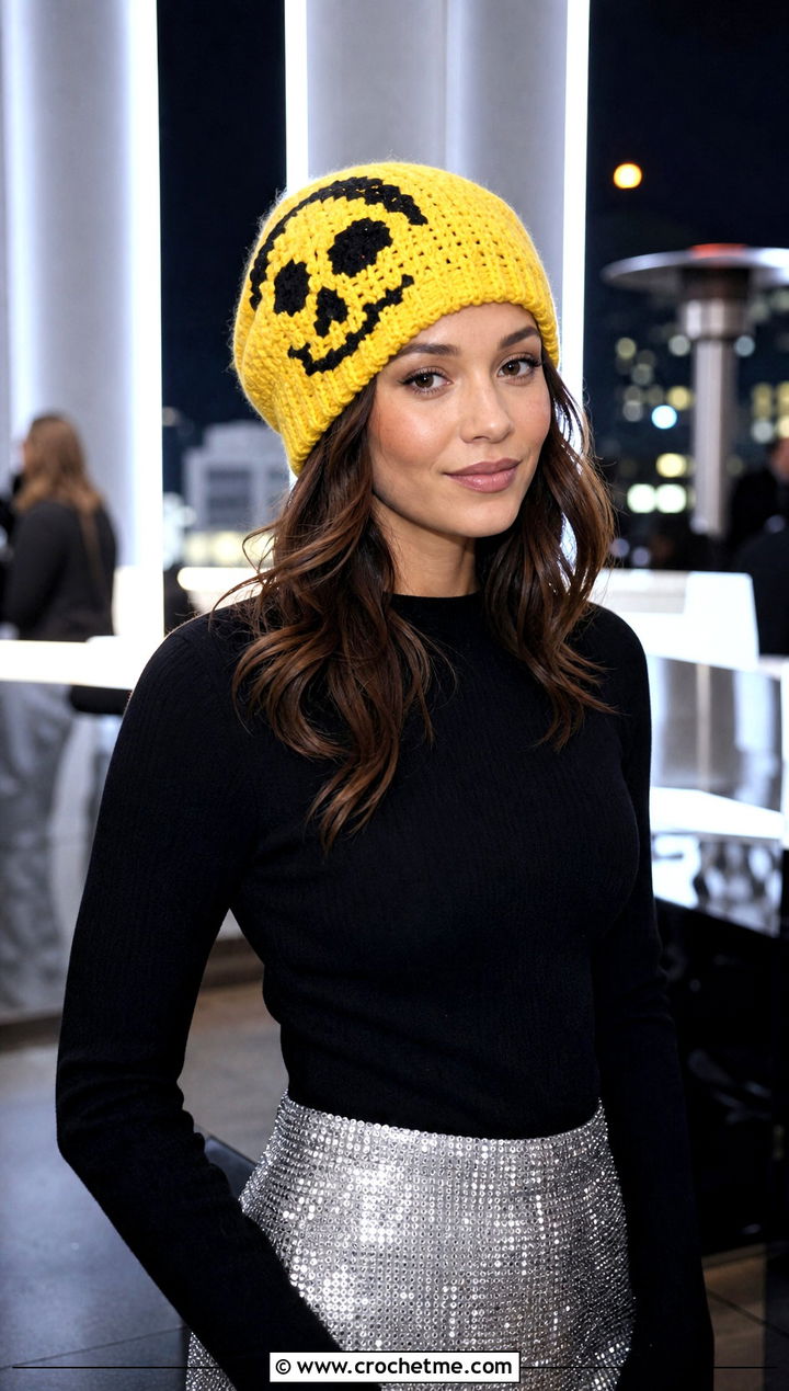 Oversized Skull Crochet Beanie With Sequin Skirt - 30 crochet skull beanie outfit ideas