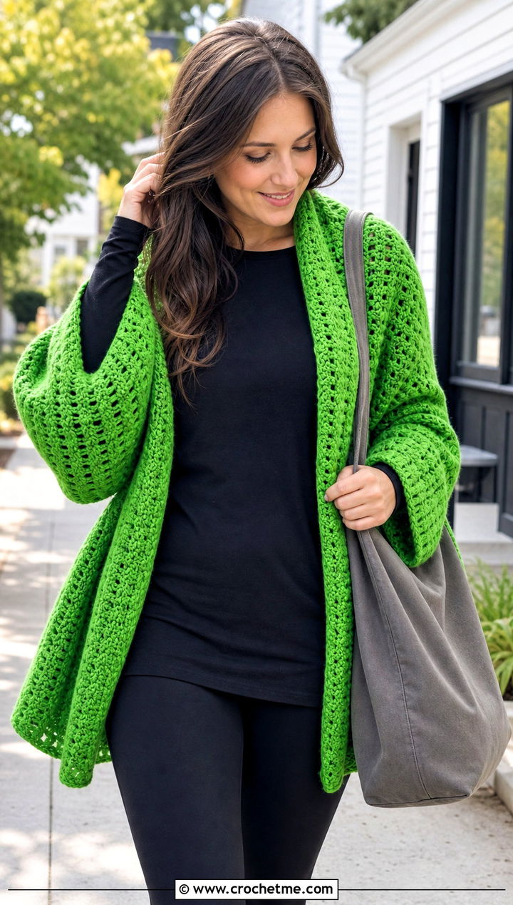 Oversized Sleeved Crochet Scarf With Leggings - 25 Sleeved Crochet Scarf outfit ideas