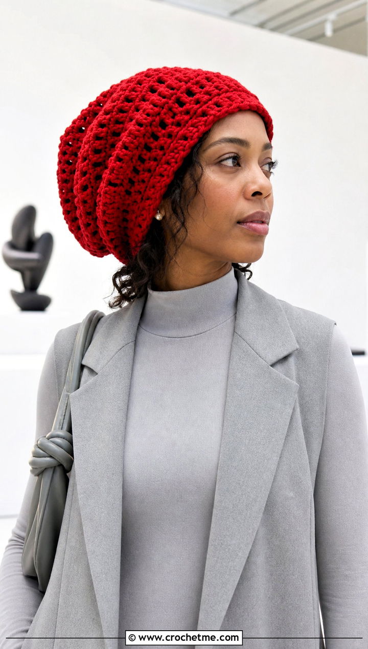 Oversized Slouch Bonnet With Monochrome Outfit - 25 Crochet Hair Bonnet outfit ideas