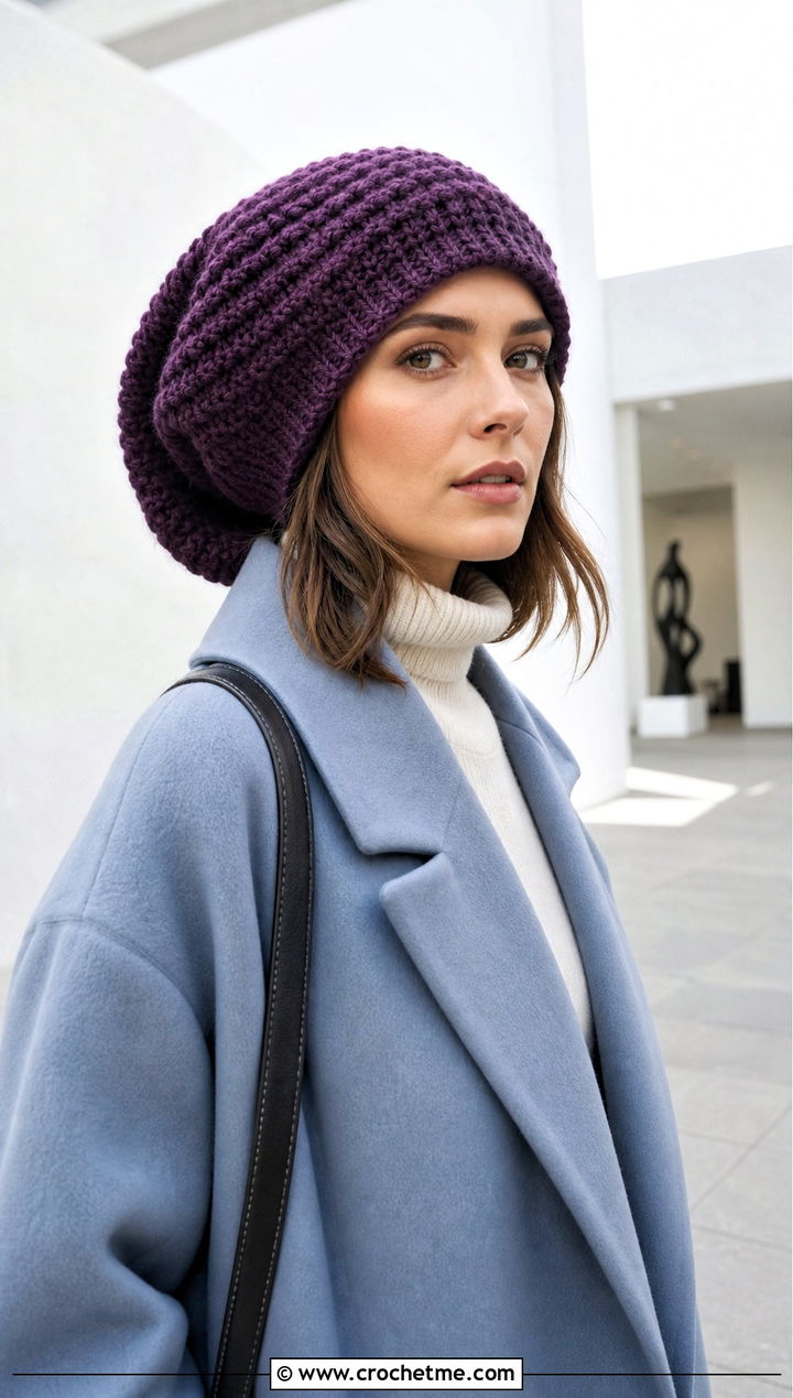Oversized Slouch Crochet Hood Hat With Maxi Coat - 25 crochet hood hat outfit ideas