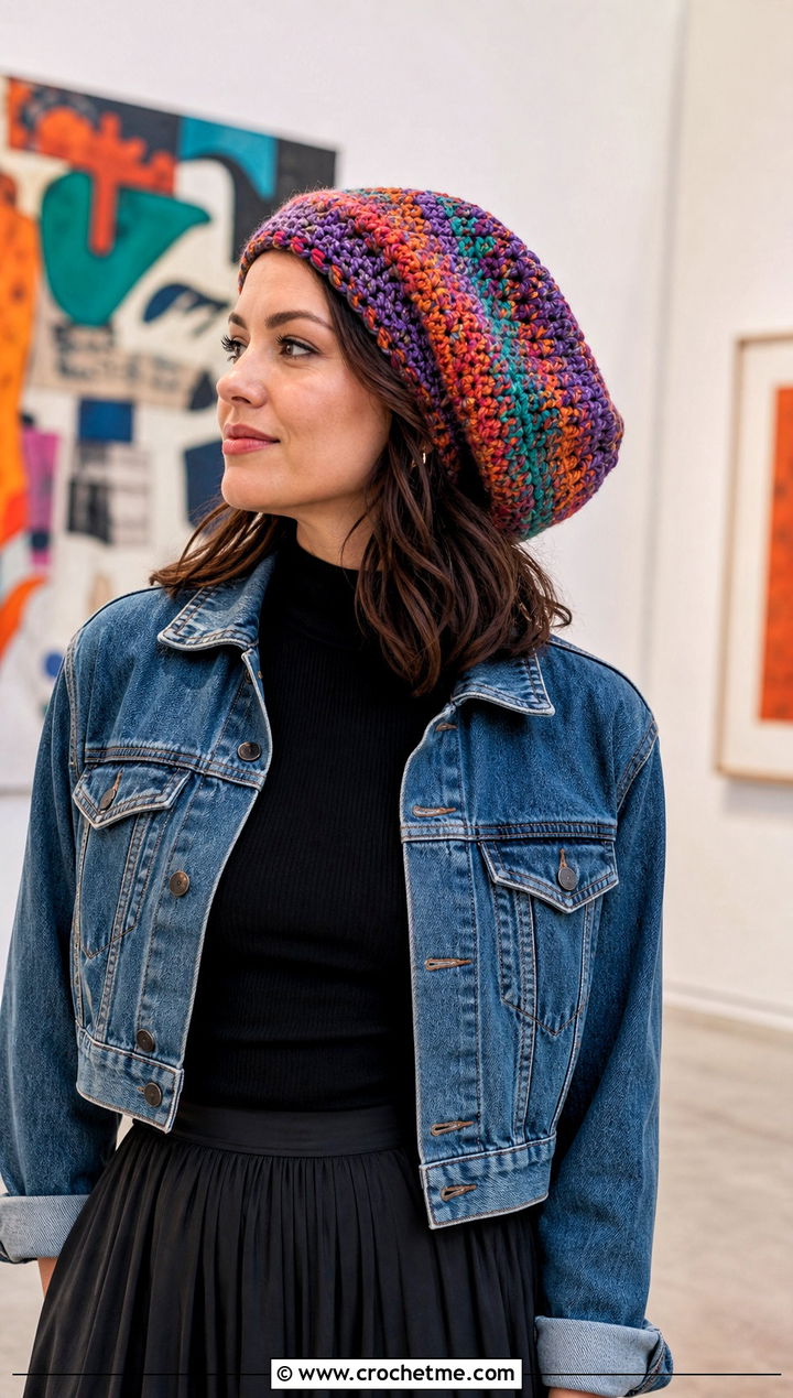 Oversized Slouchy Crochet Beret With Maxi Skirt - 25 Slouchy Crochet Beret outfit ideas