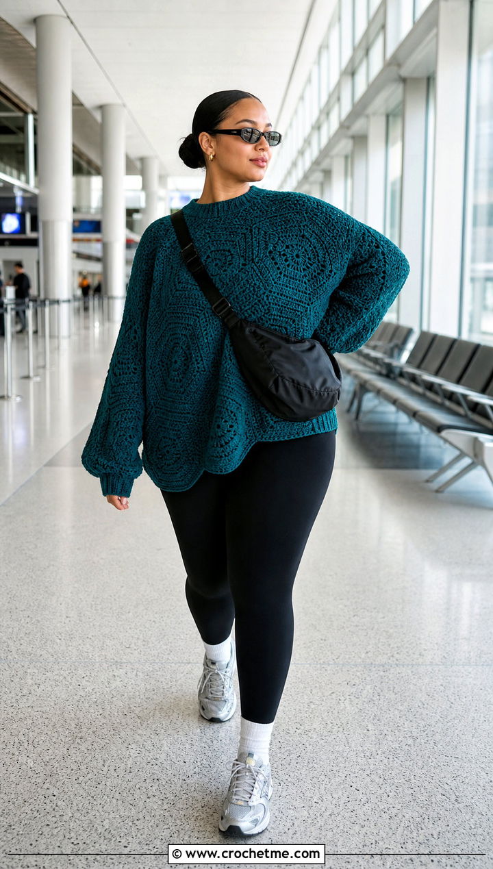 Oversized Slouchy Hexagon Jumper With Leggings - 30 crochet hexagon jumper outfit ideas