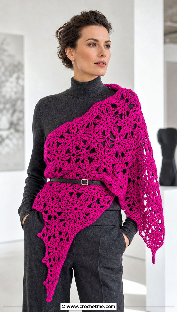 Oversized Snowflake Crochet Wrap Scarf With Monochrome Outfit - 25 Snowflake Crochet Scarf outfit ideas