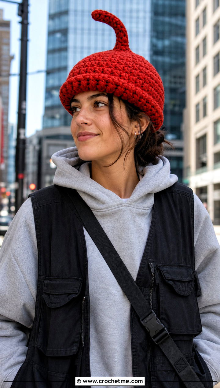 Oversized Stem Crochet Acorn Hat With Hoodie - 30 crochet acorn hat outfit ideas