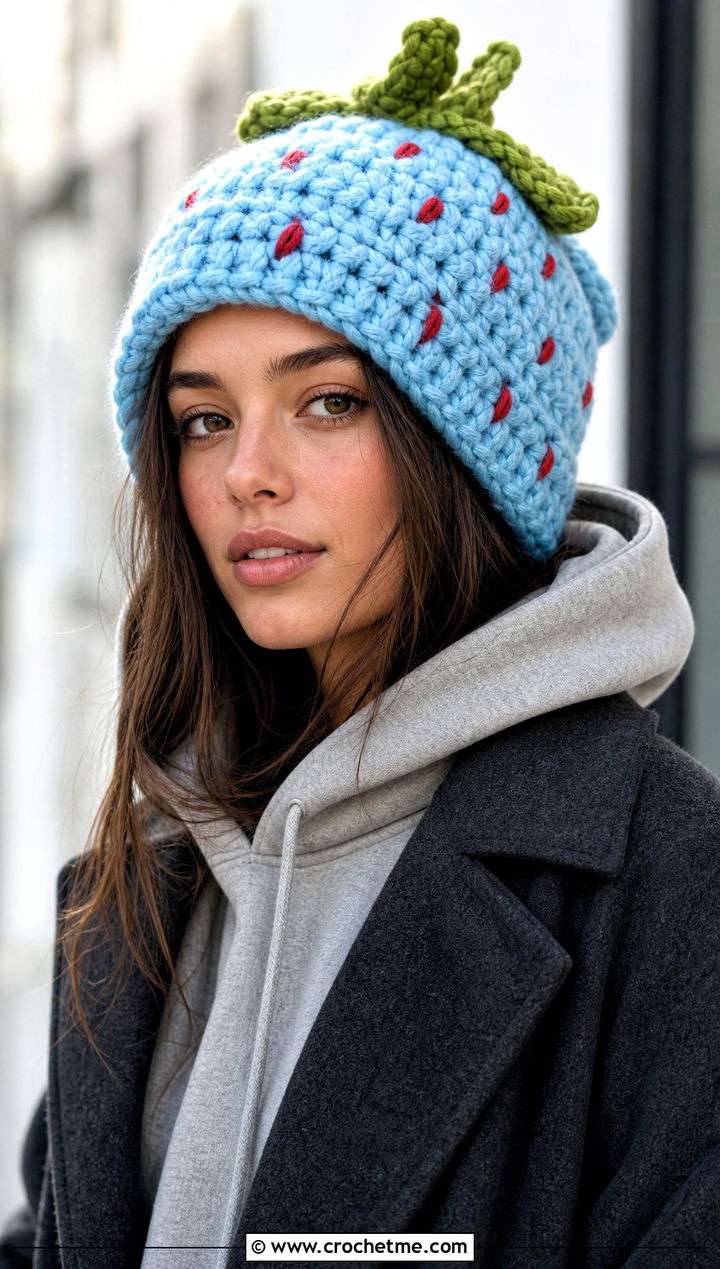 Oversized Strawberry Beanie With Hoodie And Joggers - 30 Crochet Strawberry Beanie outfit ideas