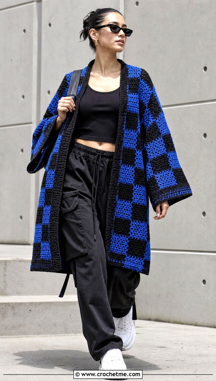 Oversized Tanjiro Crochet Kimono With Cargo Pants - 25 tanjiro crochet kimono outfit ideas