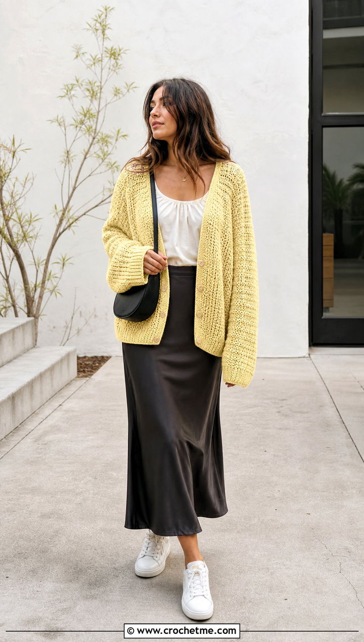 Oversized Top Down Crochet Raglan Cardigan With Slip Skirt - 25 top down crochet raglan cardigan outfit ideas
