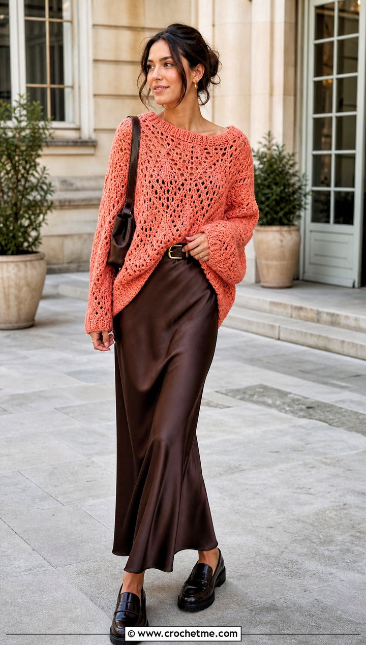 Oversized Tulip Pullover With Slip Dress - 25 Tulip Crochet Sweater outfit ideas