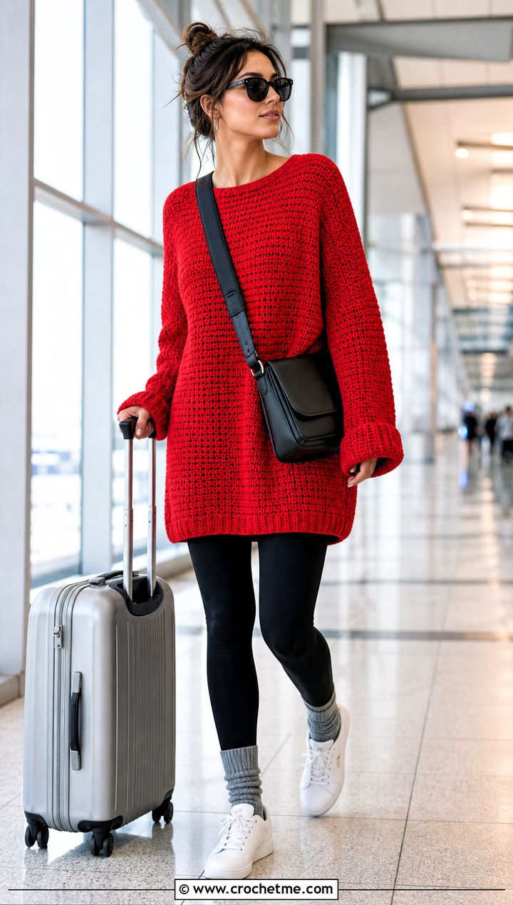 Oversized Tunisian Sweater With Leggings - 35 tunisian crochet sweater outfit ideas