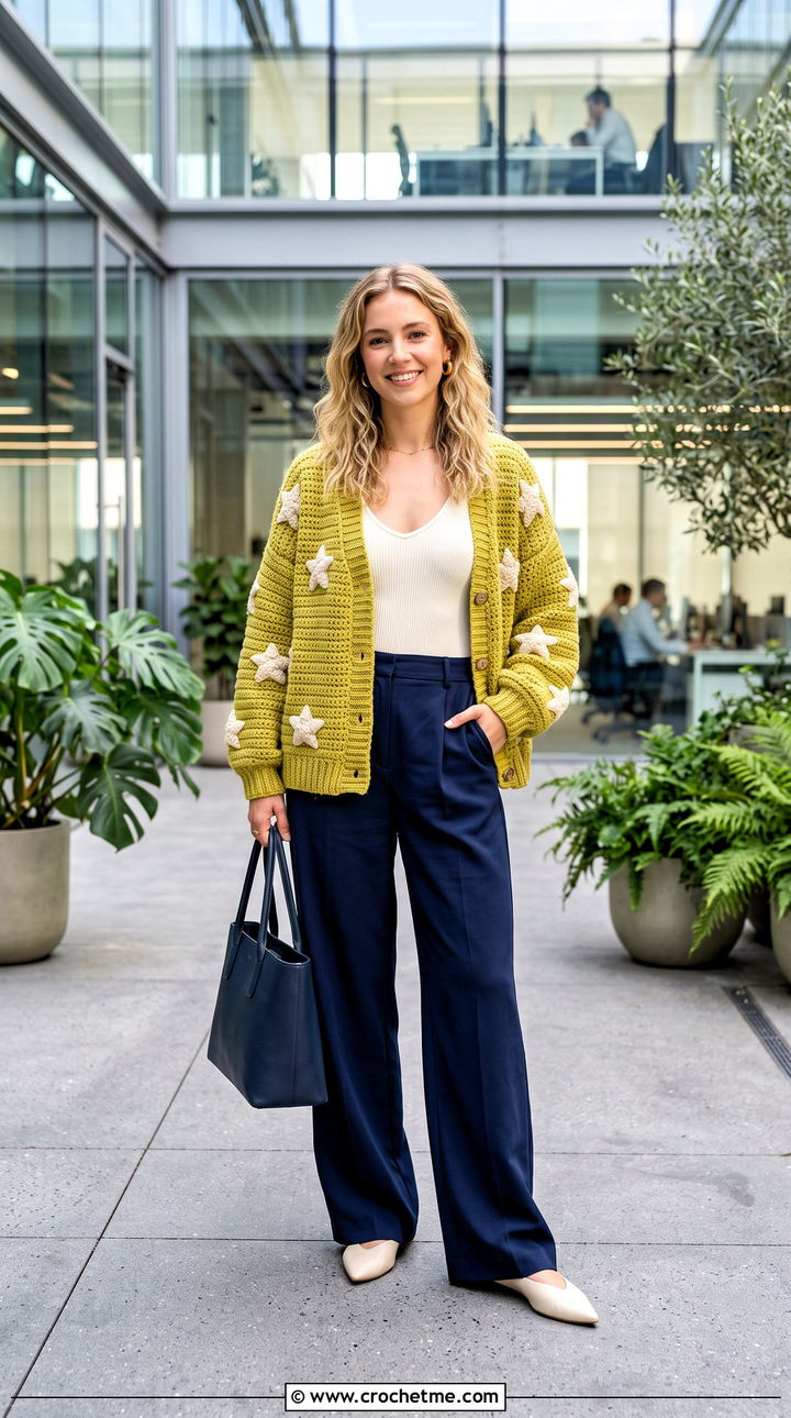 Oversized V Neck Taylor Swift Crochet Cardigan With Wide Leg Trousers - 35 crochet taylor swift cardigan outfit ideas