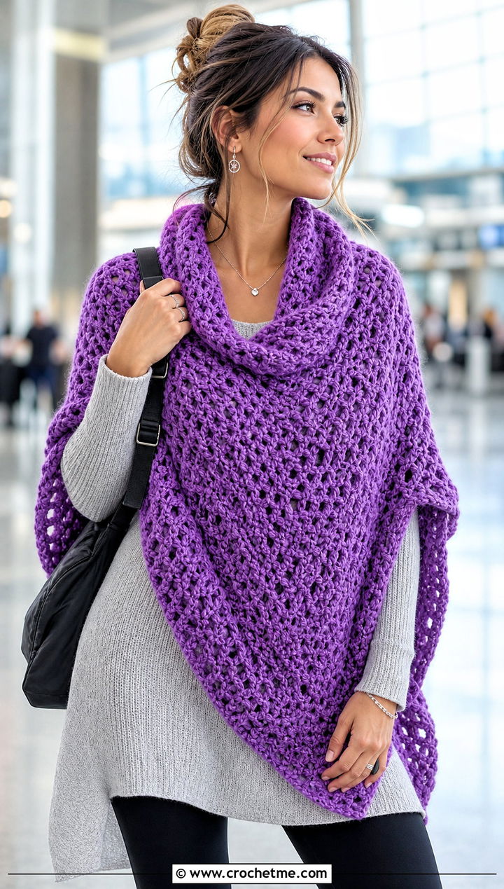 Oversized V Stitch Crochet Shawl With Leggings - 25 V Stitch Crochet Shawl outfit ideas
