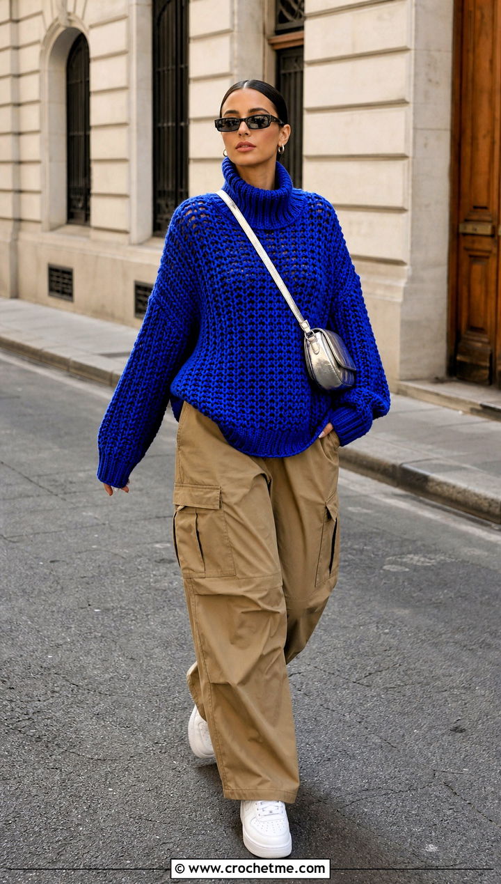 Oversized Velma Crochet Sweater With Cargo Pants - 15 Velma Crochet Sweater outfit ideas