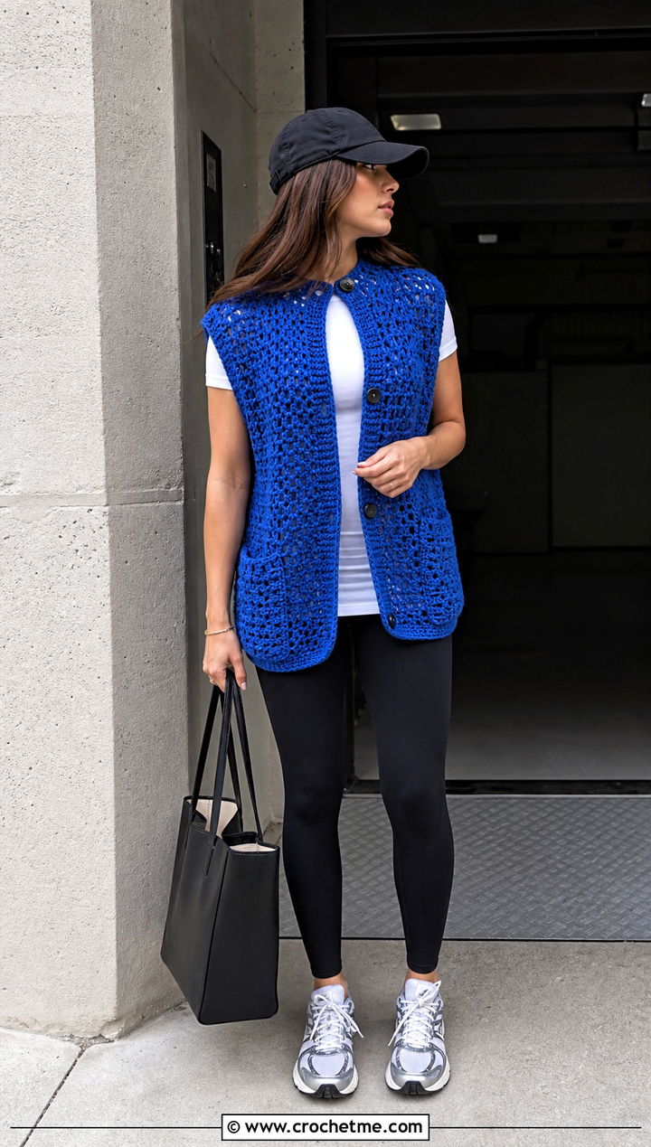 Oversized Vintage Crochet Vest With Leggings - 25 Vintage Crochet Vest outfit ideas