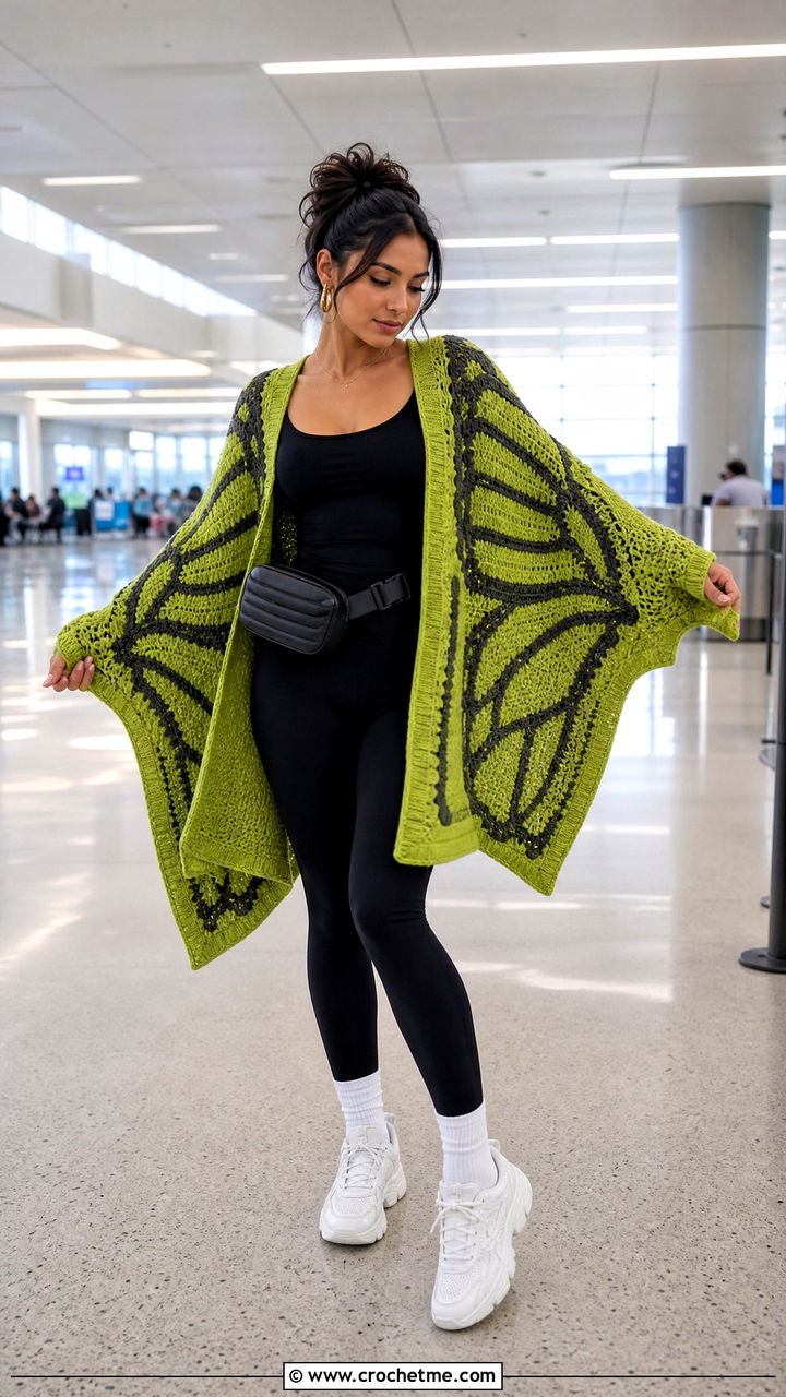 Oversized Wing Crochet Butterfly Cardigan With Leggings - 35 crochet butterfly cardigan outfit ideas