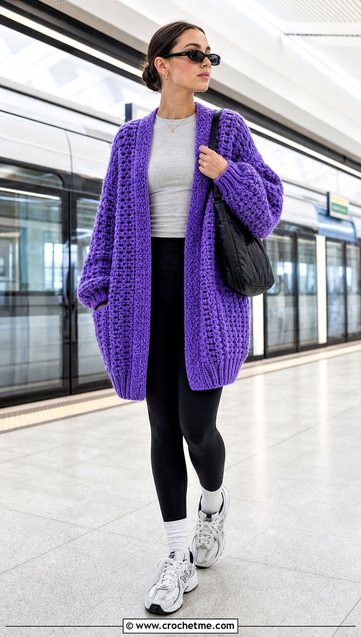 Oversized Worsted Weight Crochet Cardigan With Leggings - 25 Worsted Weight Crochet Cardigan outfit ideas