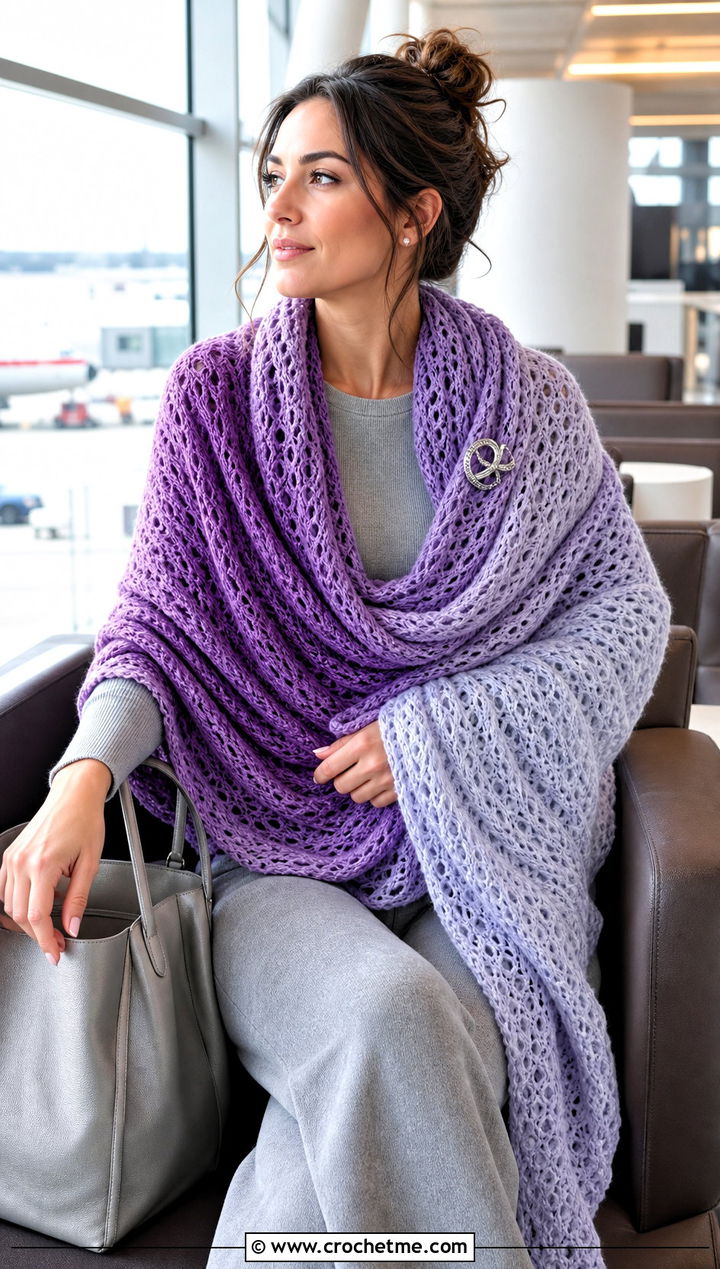 Oversized Wrap Gradient Crochet Scarf With Knit Set - 25 gradient crochet scarf outfit ideas