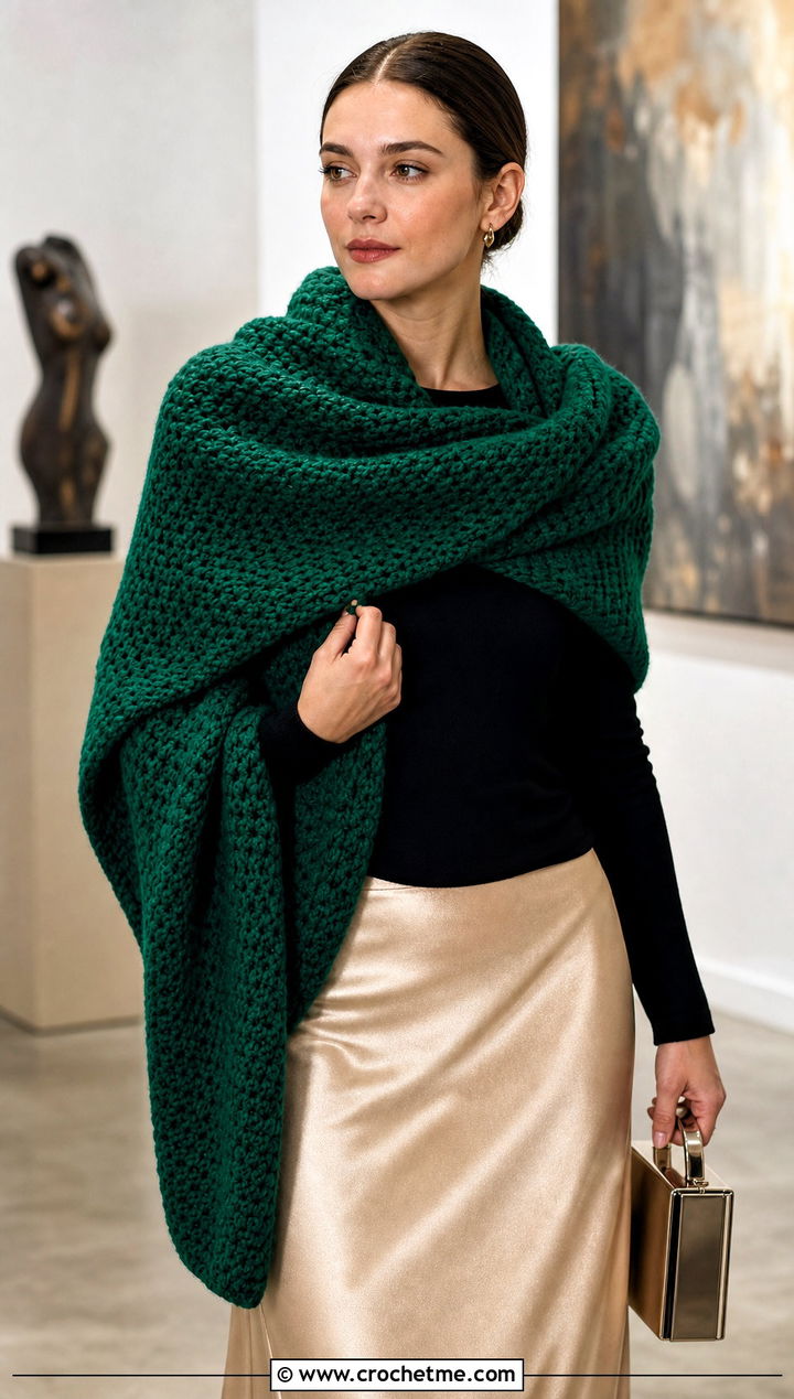 Oversized Wrap Moss Stitch Crochet Scarf With Slip Skirt - 25 Moss Stitch Crochet Scarf outfit ideas