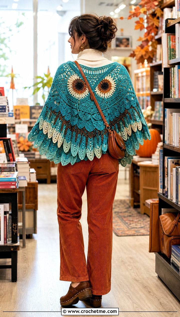 Owl Wing Shawl With Corduroy Outfit - 30 Crochet Wing Shawl outfit ideas