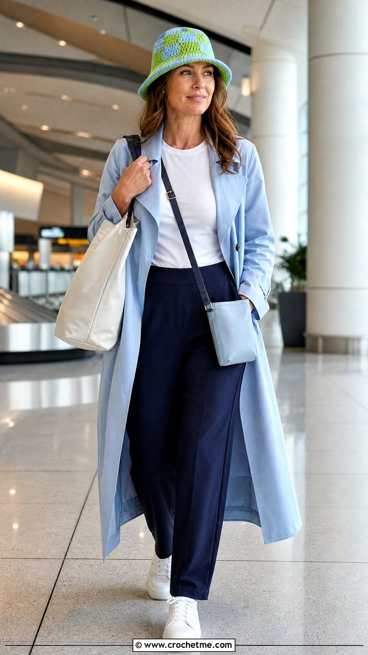 Packable Checkered Crochet Bucket Hat With Airport Outfit - 35 crochet checkered bucket hat outfit ideas