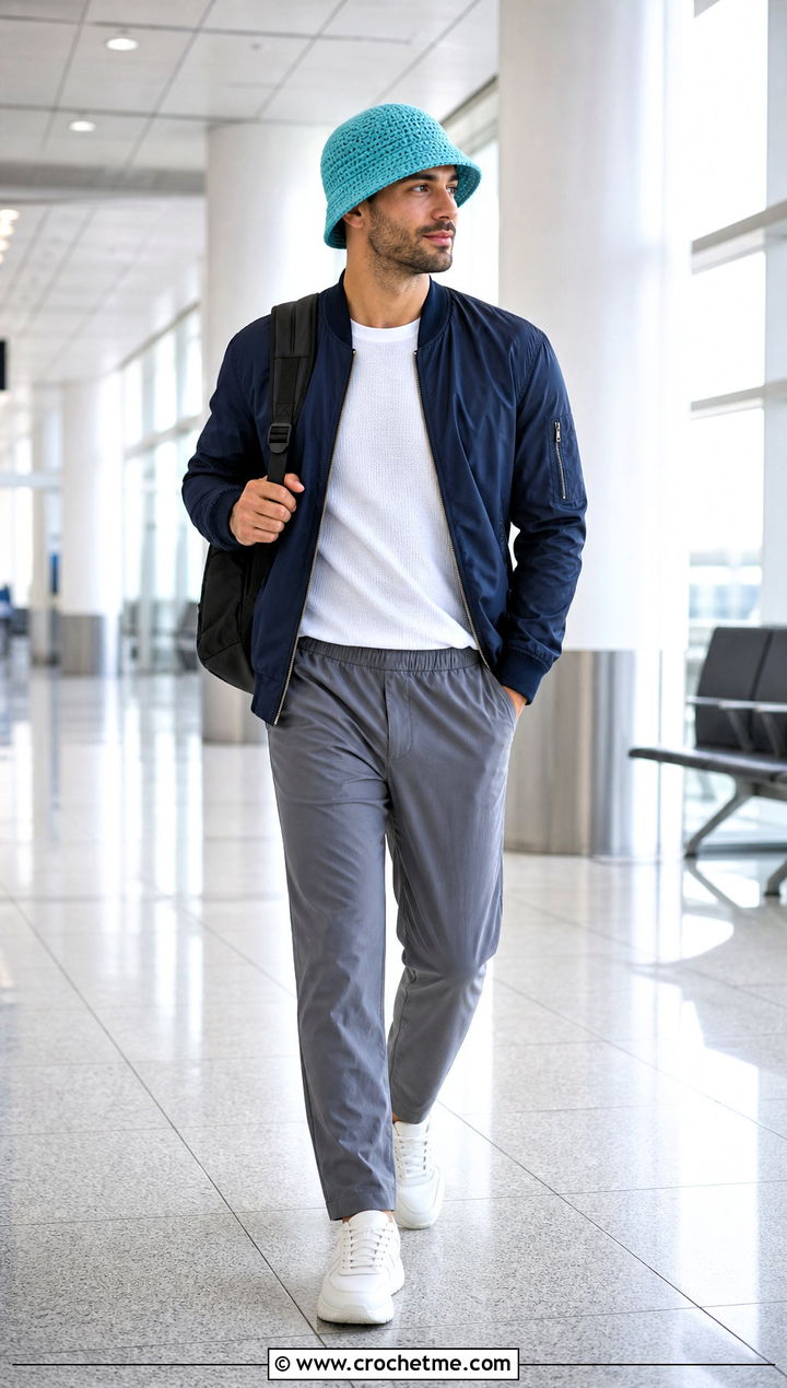 Packable Crochet Bucket Hat With Travel Outfit - 35 crochet hat for man outfit ideas