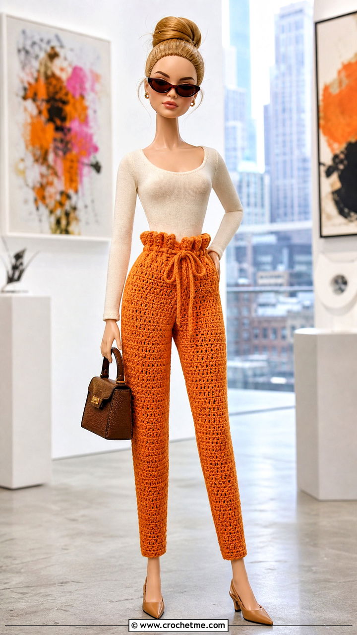 Paperbag Crochet Doll Pants With Fitted Bodysuit - 35 crochet doll pants outfit ideas