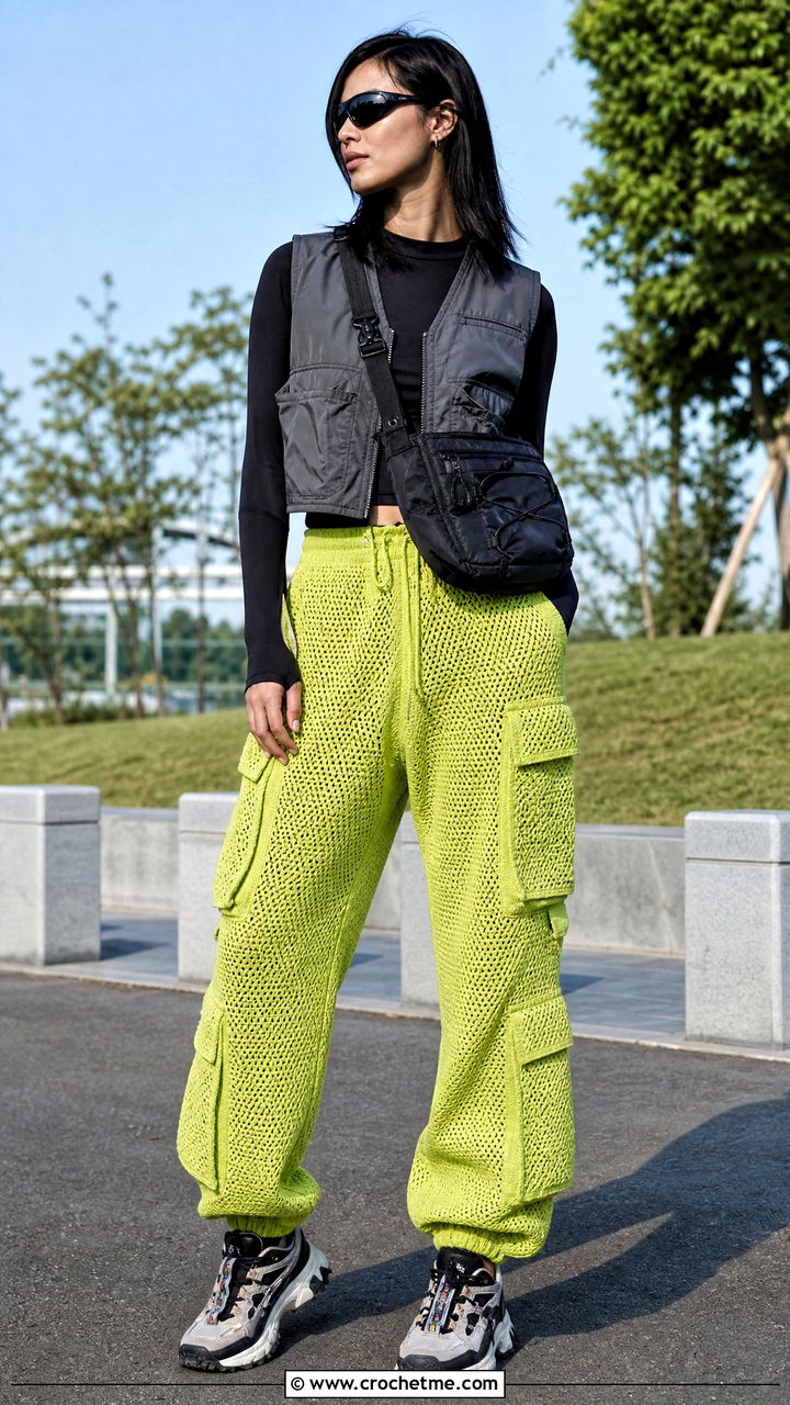 Parachute Crochet Cargo Pants With Compression Top - 35 crochet cargo pants outfit ideas