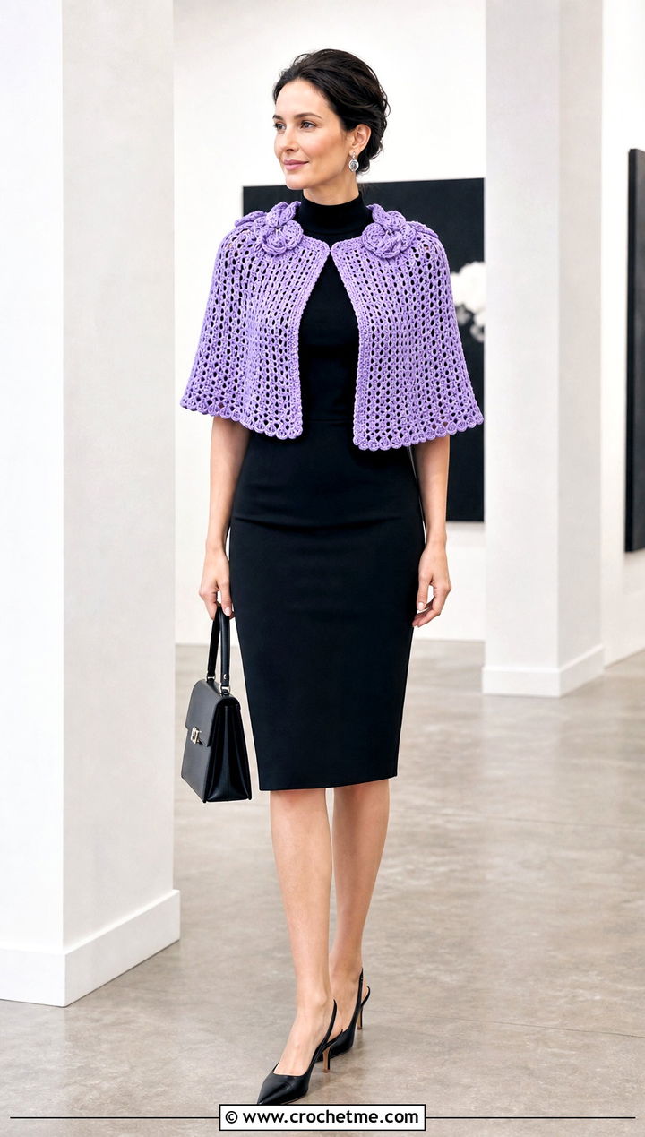 Pastel Crochet Capelet With Pencil Skirt - 25 Pastel Crochet Clothes and outfit ideas