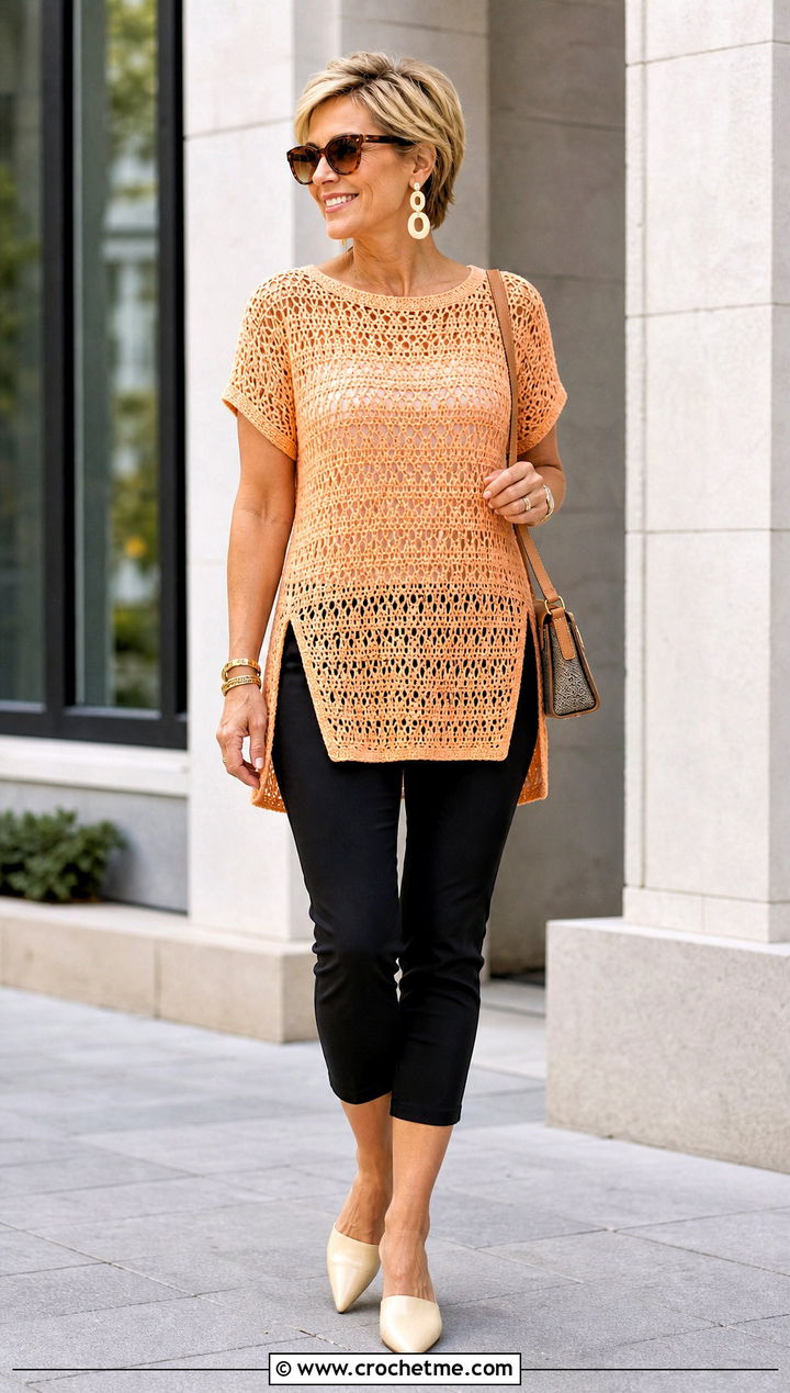 Pastel Crochet Tunic With Capri Pants - 25 Pastel Crochet Clothes and outfit ideas