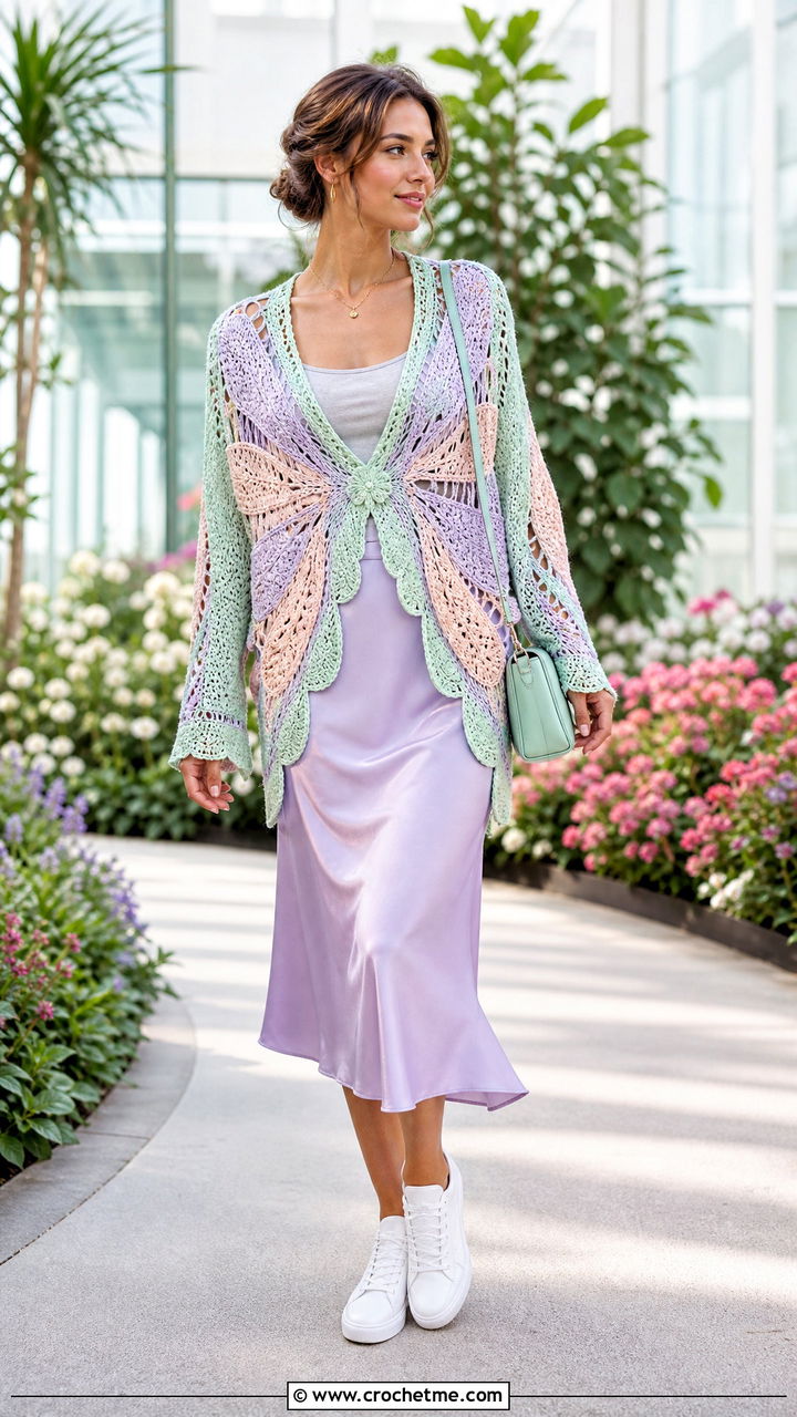 Pastel Wing Crochet Butterfly Cardigan With Slip Skirt - 35 crochet butterfly cardigan outfit ideas
