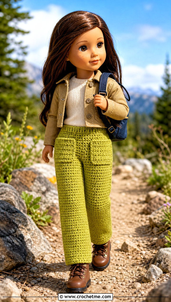 Patch Pocket Crochet Doll Pants With Chore Jacket - 25 Crochet Pants For Dolls outfit ideas