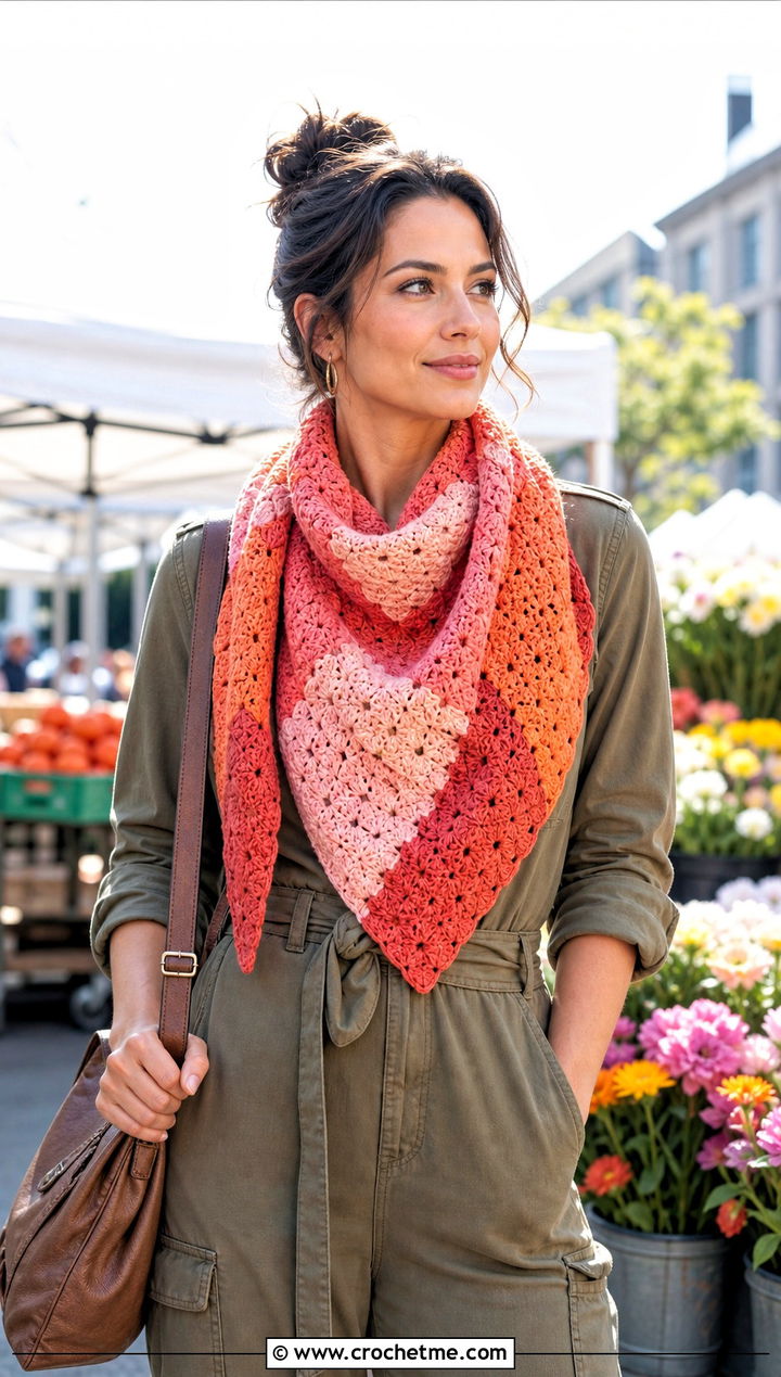 Patchwork C C Square Scarf With Utility Jumpsuit And Boots - 35 c2c crochet scarf outfit ideas