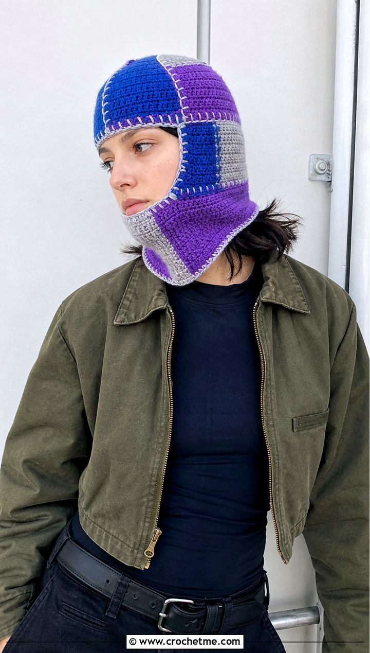 Patchwork Crochet Balaclava Beanie With Cargo Outfit - 25 crochet balaclava beanie outfit ideas