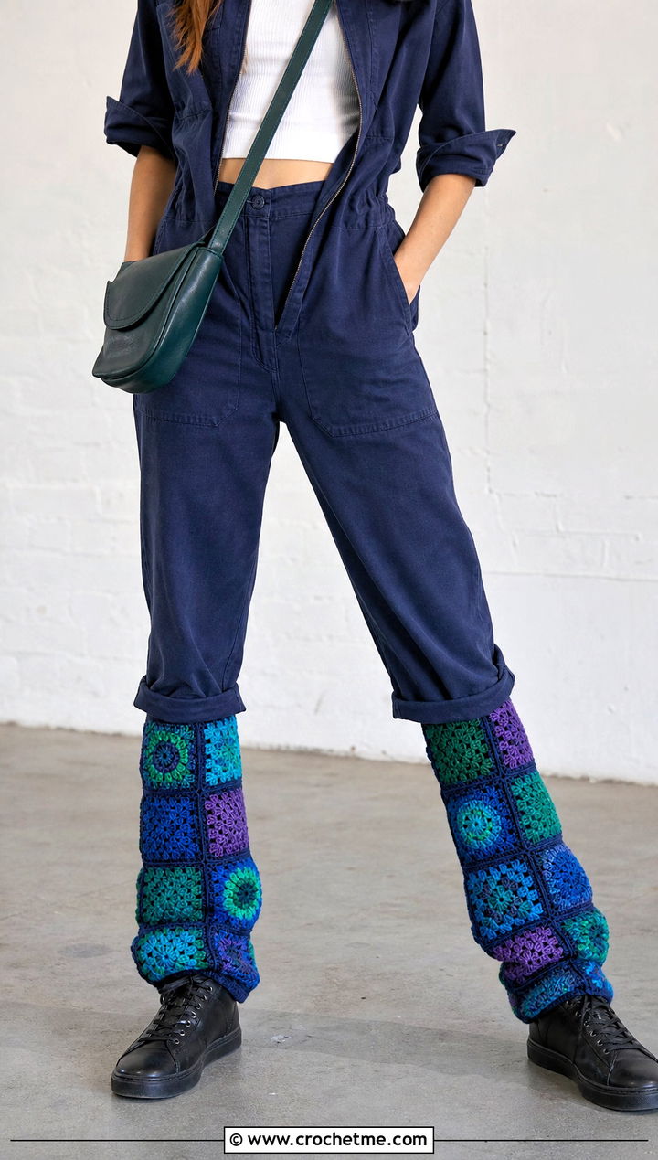 Patchwork Crochet Leg Warmers With Boiler Suit - 30 crochet leg warmers ideas