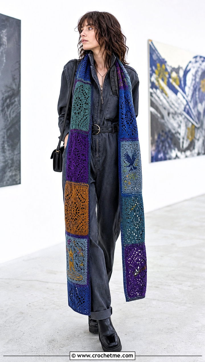 Patchwork Crochet Ravenclaw Scarf With Boiler Suit - 35 crochet ravenclaw scarf outfit ideas