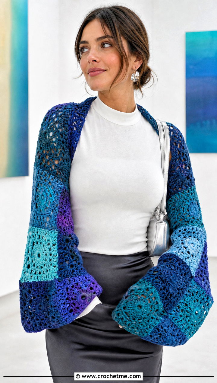 Patchwork Crochet Sleeve Scarf With Slip Skirt - 30 crochet sleeve scarf outfit ideas