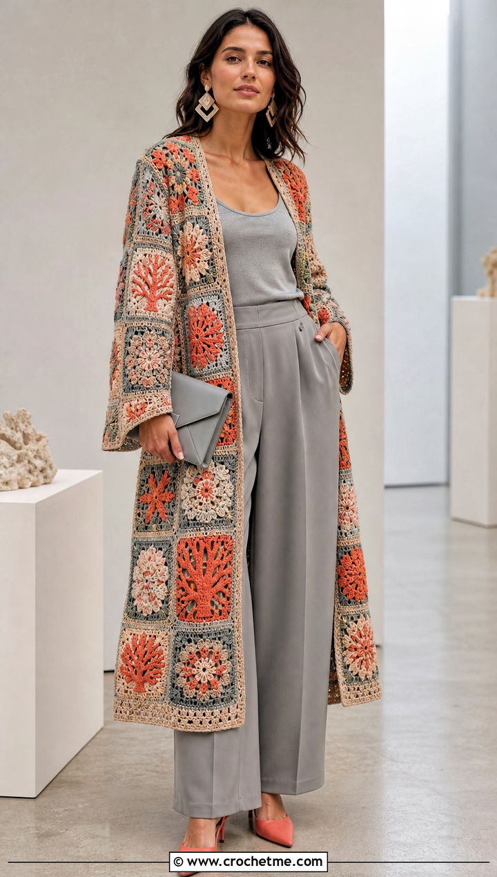 Patchwork Granny Square Robe With Matching Separates - 20 granny square robe outfit ideas