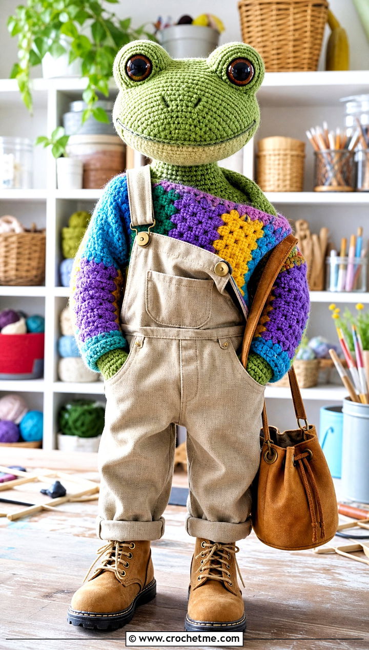 Patchwork Toy Sweater With Canvas Dungarees - 25 Crochet Sweater For Toy outfit ideas