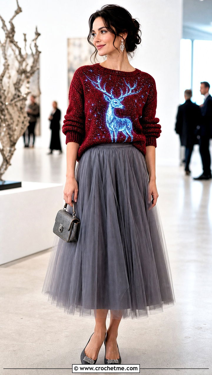 Patronus Crochet Sweater With Tulle Midi Skirt - 25 Harry Potter Crochet Sweater outfit ideas